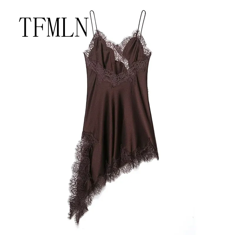 Women's Sexy Lace Splicing Mini Dress - Solid Sleeveless Asymmetrical Backless Party Sling Dress for Summer thumbnail 3
