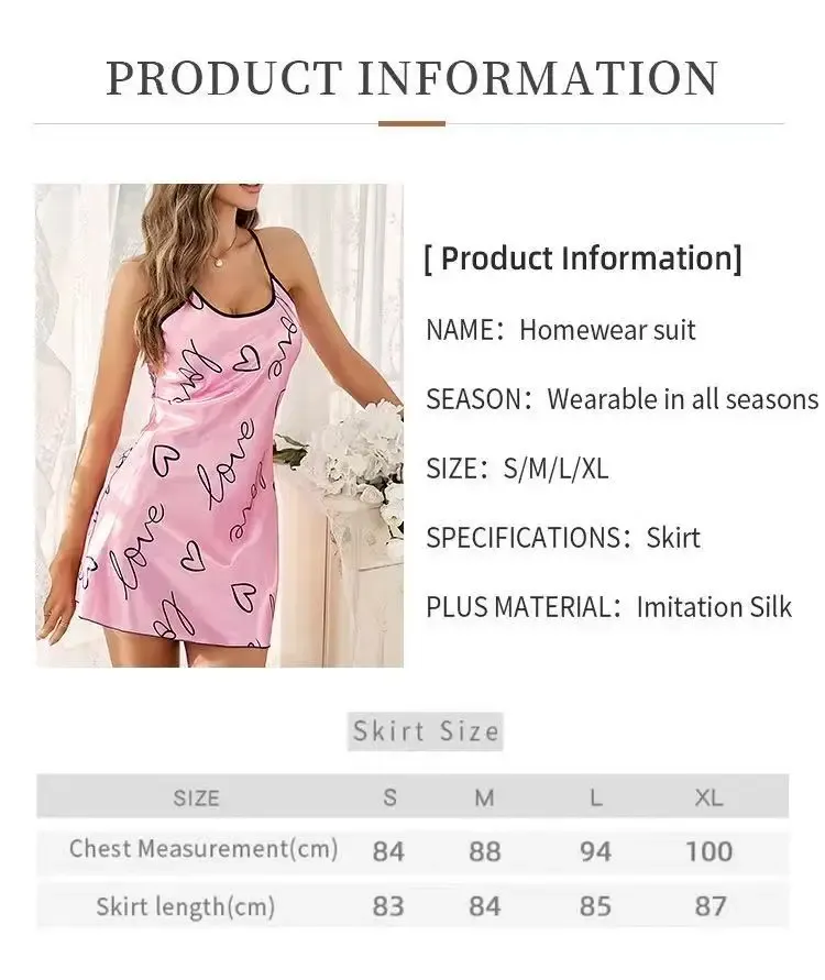 Women's Heart Letter Print Nightdress - Casual Round Neck Spaghetti Strap Sleep Dress for Comfortable Lounging showcase 38