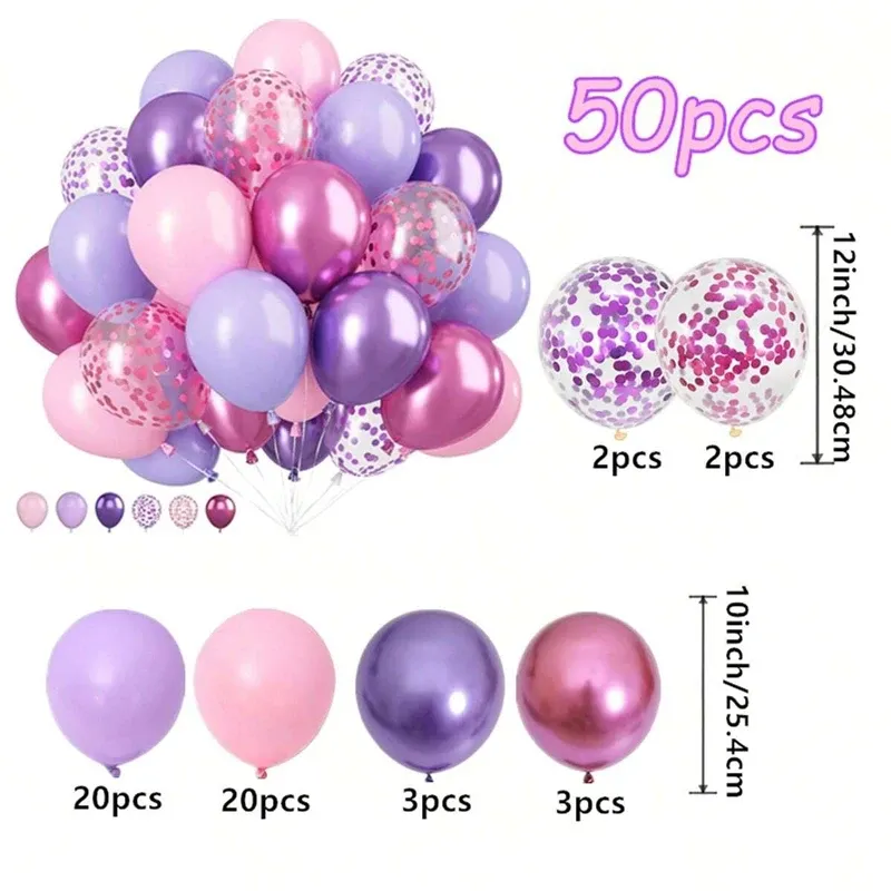 50PCS Macaron Pink Purple Metal Confetti Balloon Set for Weddings, Birthdays, Indoor & Outdoor Party Decorations thumbnail 2