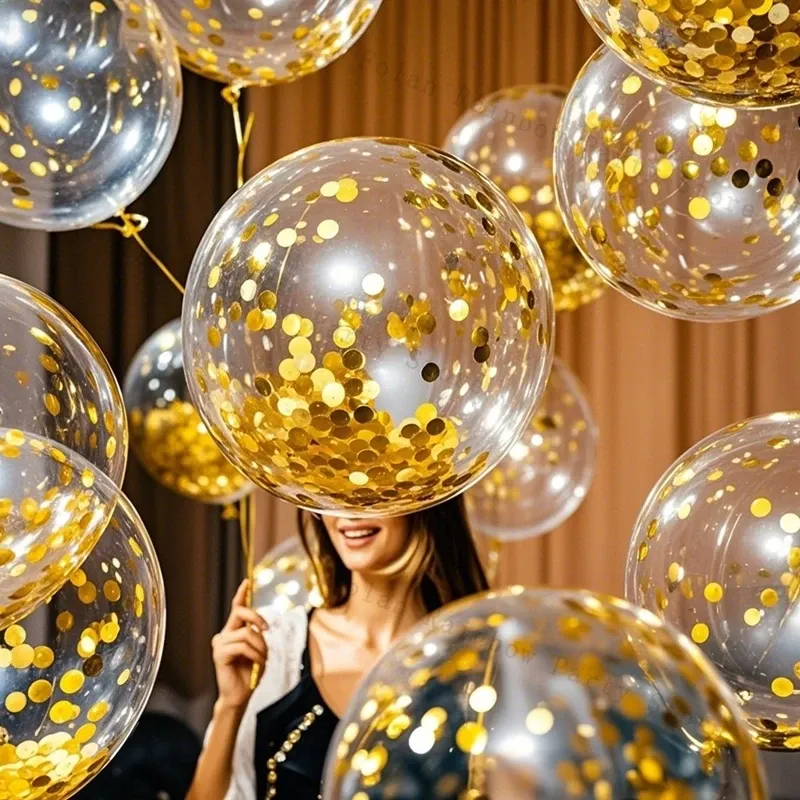 100pcs White & Gold Pastel Balloons - 10/12 Inch Latex Confetti Balloons for Birthday, Wedding, Anniversary Party Decorations thumbnail 4