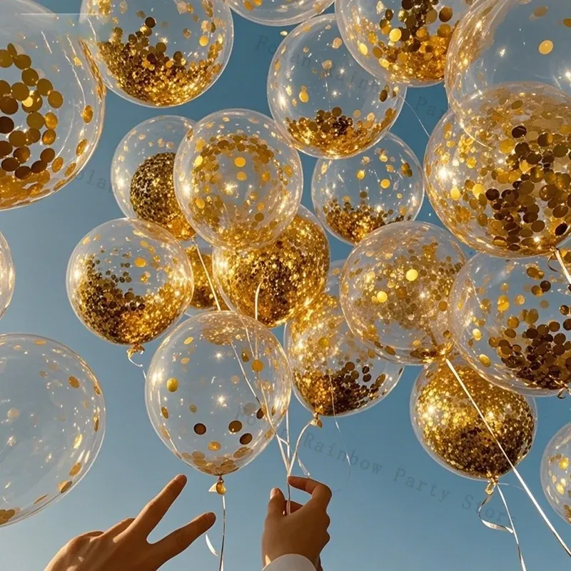 100pcs White & Gold Pastel Balloons - 10/12 Inch Latex Confetti Balloons for Birthday, Wedding, Anniversary Party Decorations showcase 2