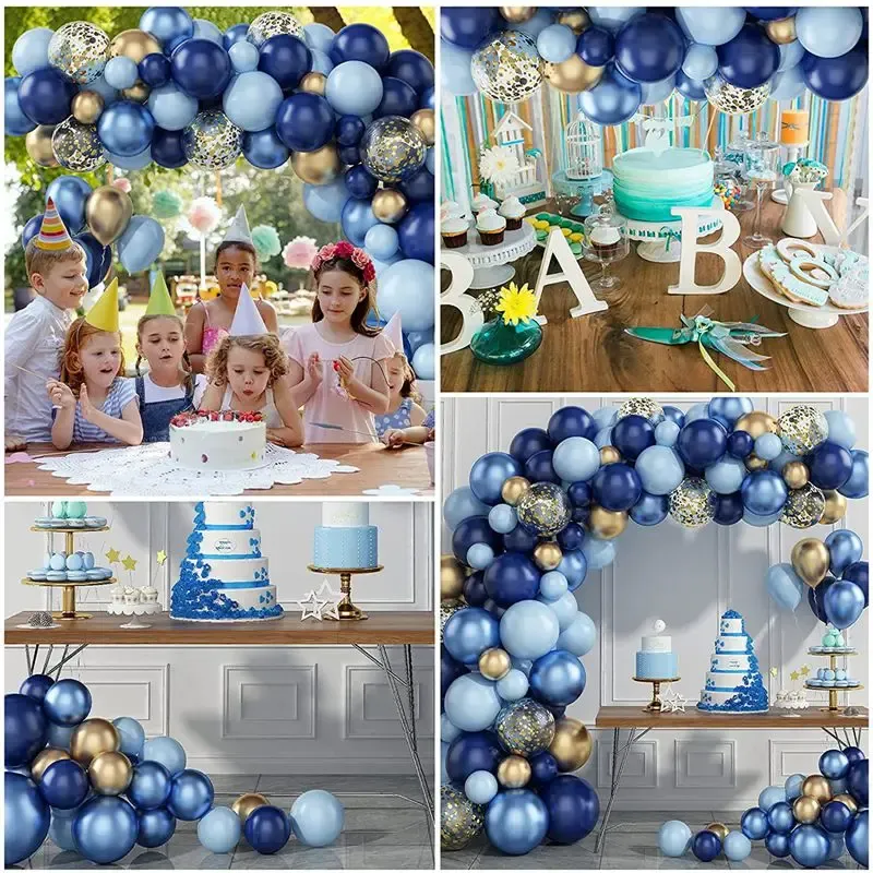 Blue Metallic Balloons Garland Arch Kit with Gold Confetti - Perfect for Birthday Parties, Weddings, Baby Showers, and Kids Celebrations showcase 5