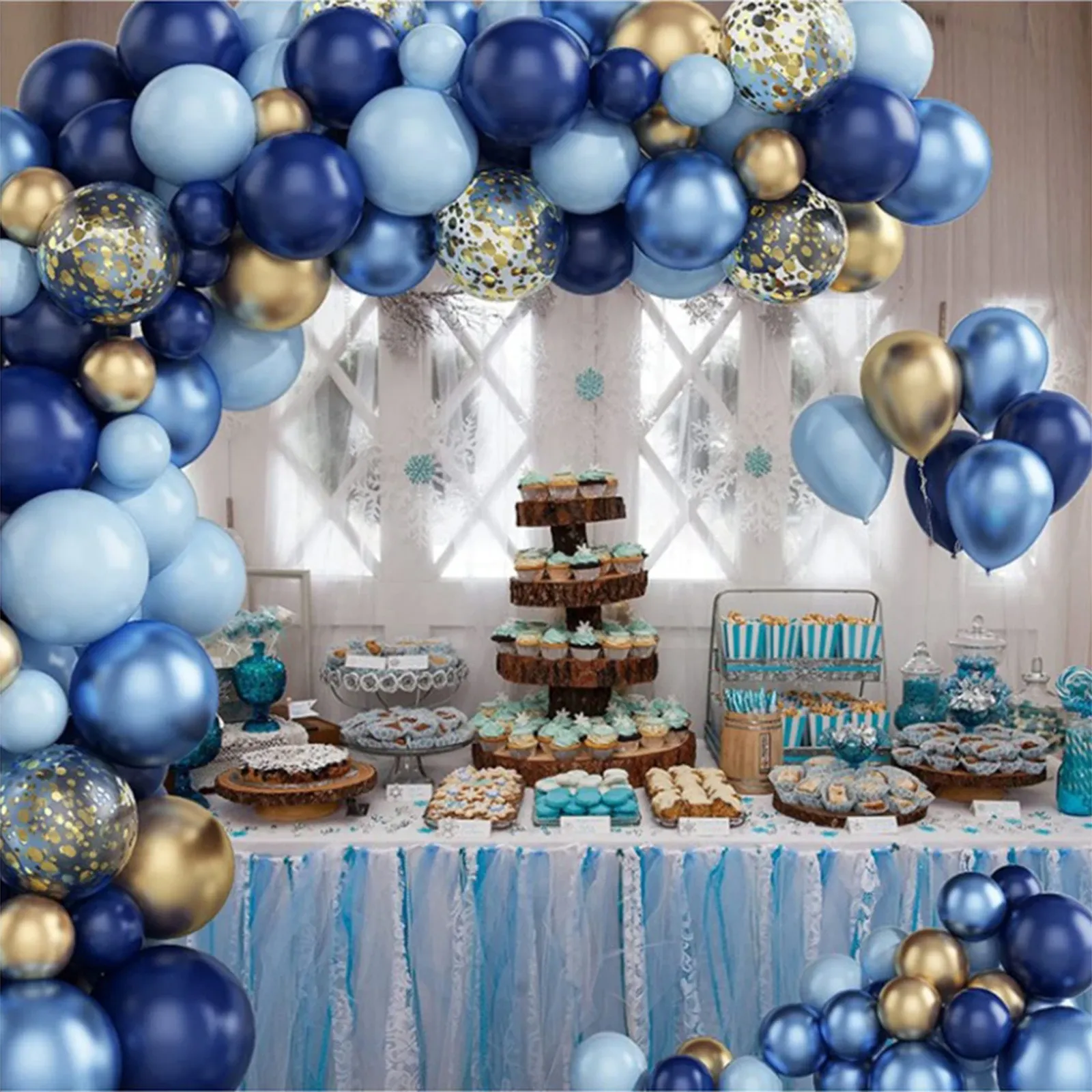 Blue Metallic Balloons Garland Arch Kit with Gold Confetti - Perfect for Birthday Parties, Weddings, Baby Showers, and Kids Celebrations thumbnail 2