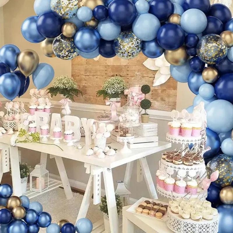 Blue Metallic Balloons Garland Arch Kit with Gold Confetti - Perfect for Birthday Parties, Weddings, Baby Showers, and Kids Celebrations thumbnail 3