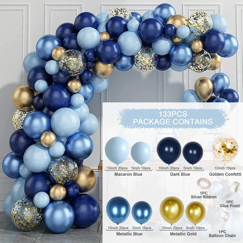 Blue Metallic Balloons Garland Arch Kit with Gold Confetti - Perfect for Birthday Parties, Weddings, Baby Showers, and Kids Celebrations showcase 3