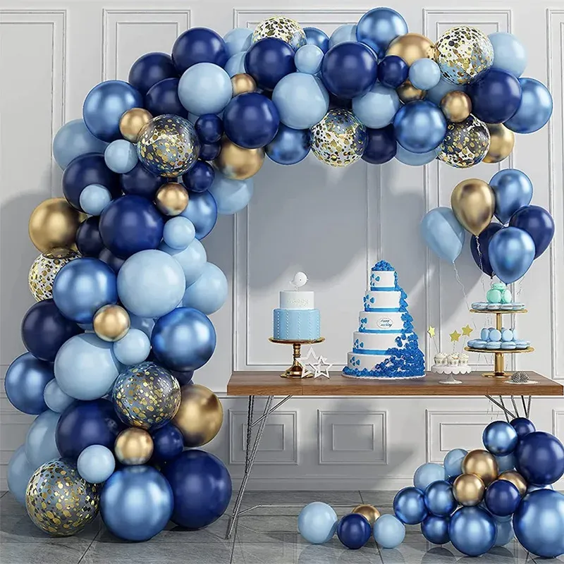Blue Metallic Balloons Garland Arch Kit with Gold Confetti - Perfect for Birthday Parties, Weddings, Baby Showers, and Kids Celebrations showcase 1