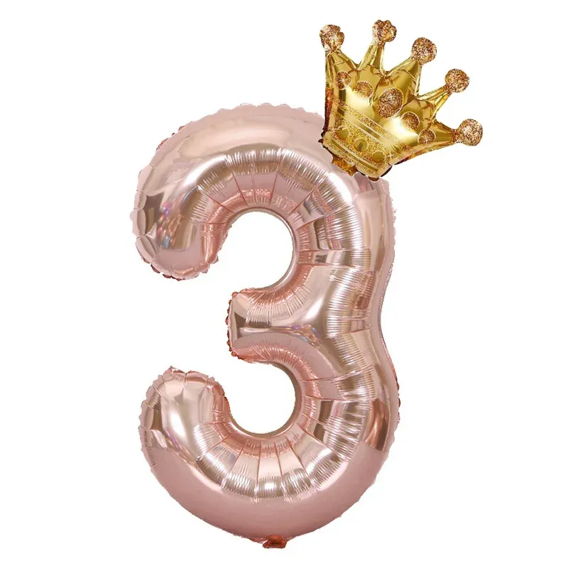 32-Inch Rose Gold Crown Digital Number Foil Balloon Set for Birthday Decorations - Available in Numbers 0-9 for Boys and Girls Party Supplies thumbnail 5