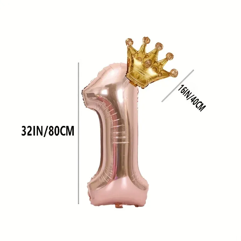 32-Inch Rose Gold Crown Digital Number Foil Balloon Set for Birthday Decorations - Available in Numbers 0-9 for Boys and Girls Party Supplies thumbnail 2
