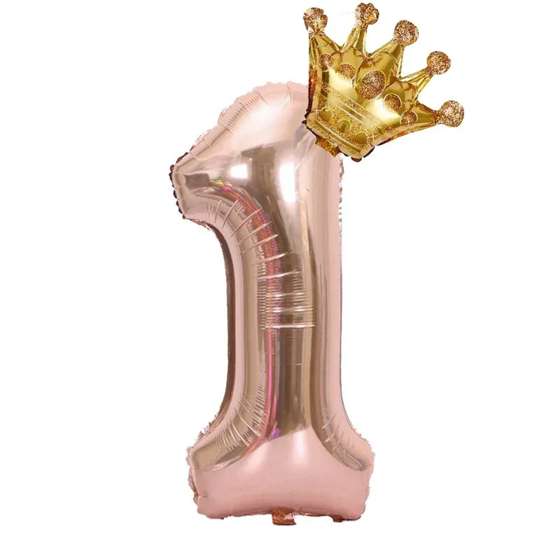 32-Inch Rose Gold Crown Digital Number Foil Balloon Set for Birthday Decorations - Available in Numbers 0-9 for Boys and Girls Party Supplies thumbnail 6