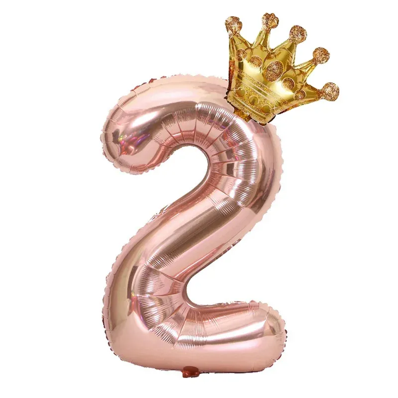 32-Inch Rose Gold Crown Digital Number Foil Balloon Set for Birthday Decorations - Available in Numbers 0-9 for Boys and Girls Party Supplies thumbnail 4