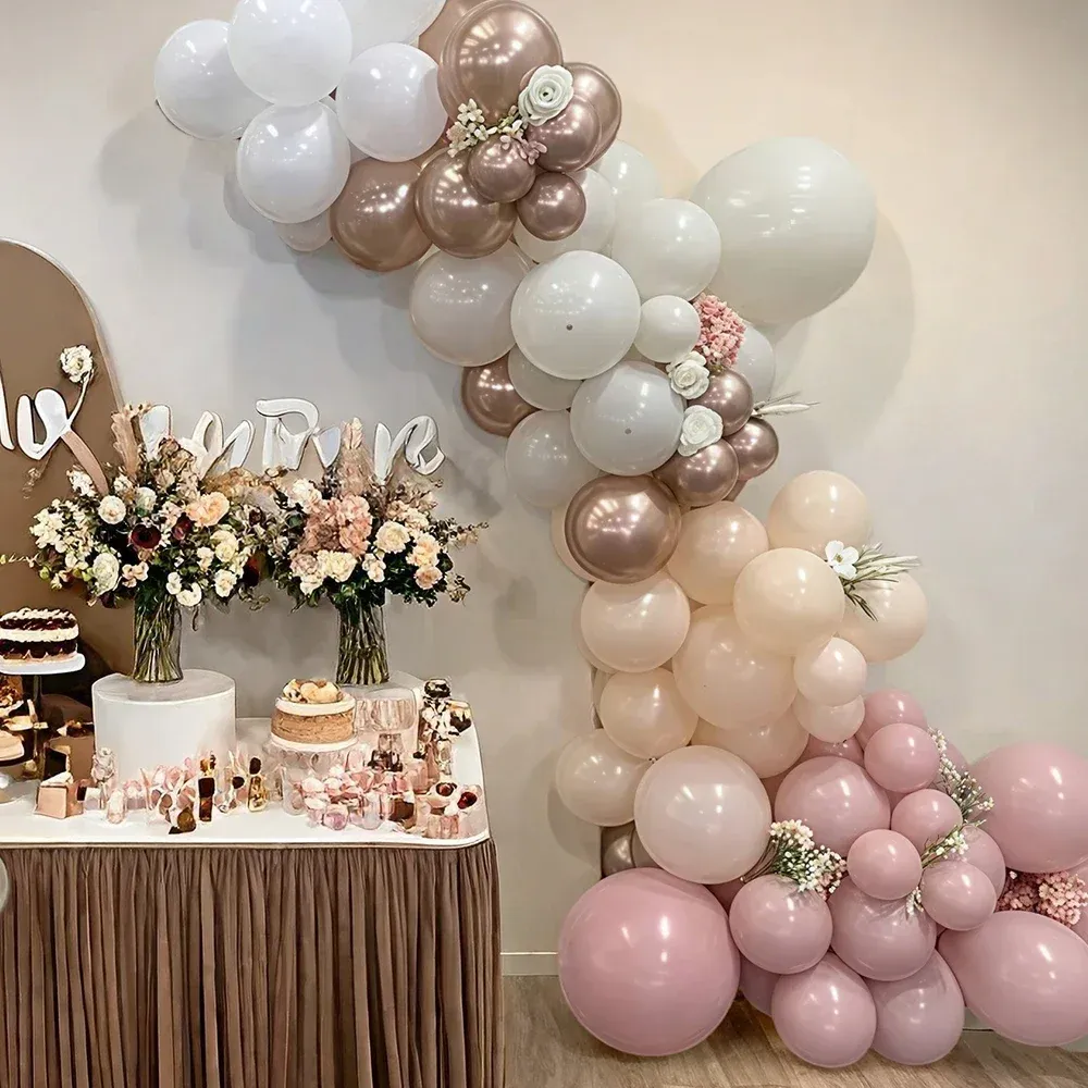 Macaron Pink Retro Sand White Champagne Gold Balloon Arch Garland Kit for Birthday Party Wedding Anniversary Valentine's Day Decorations showcase 1