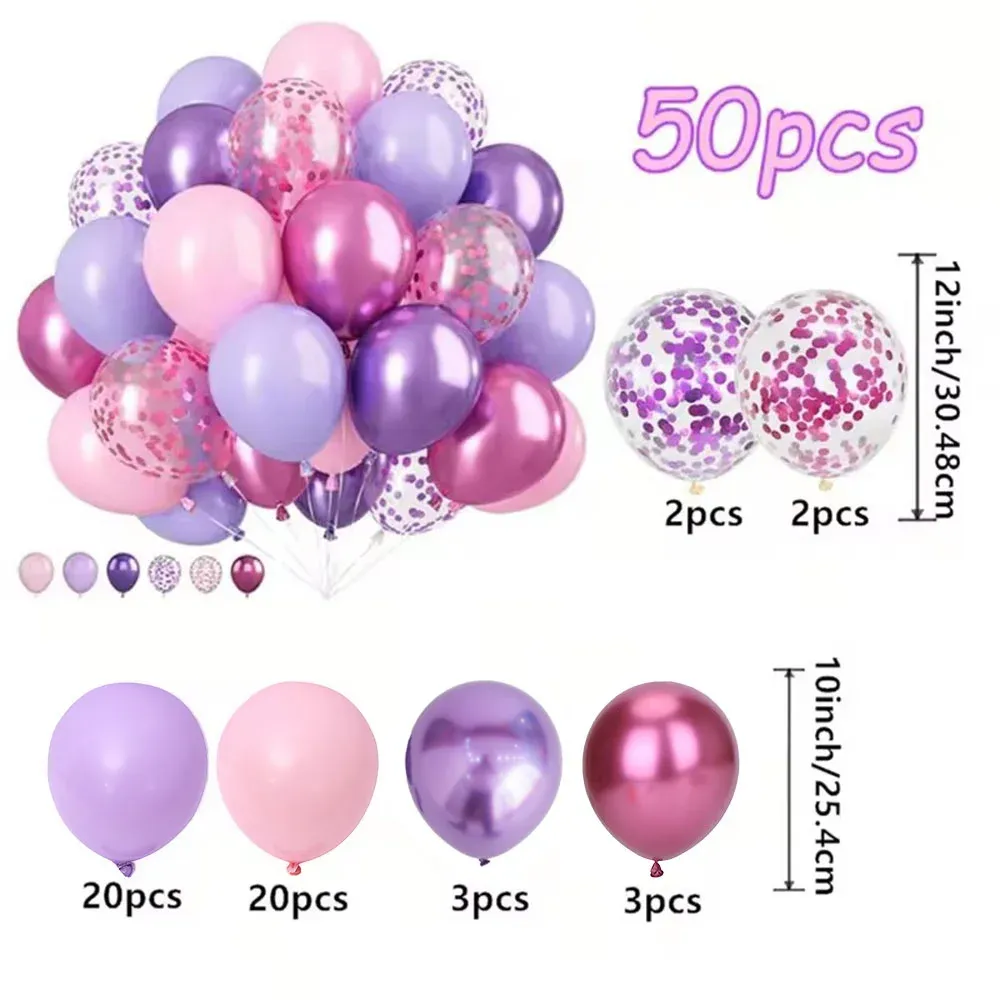 50PCS Macaron Pink Purple Metallic Confetti Balloons Set for Wedding Birthday Party Decorations Indoor Outdoor Celebration showcase 2