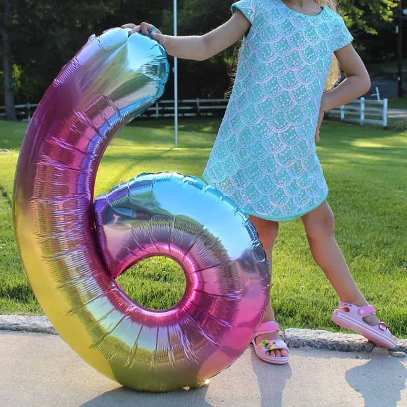 32-Inch Rainbow Gradient Number Foil Balloon - Perfect for Kids Birthday Parties, Baby Showers, Bridal Showers & Celebrations - Choose Your Number 0-9 thumbnail 6
