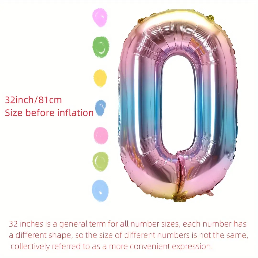 32-Inch Rainbow Gradient Number Foil Balloon - Perfect for Kids Birthday Parties, Baby Showers, Bridal Showers & Celebrations - Choose Your Number 0-9 thumbnail 4