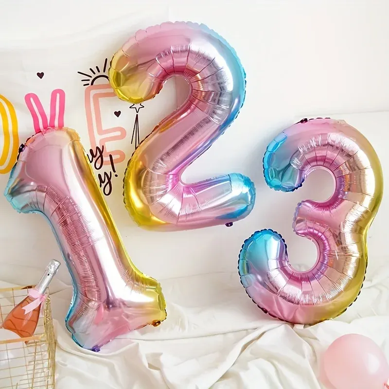 32-Inch Rainbow Gradient Number Foil Balloon - Perfect for Kids Birthday Parties, Baby Showers, Bridal Showers & Celebrations - Choose Your Number 0-9 showcase 2