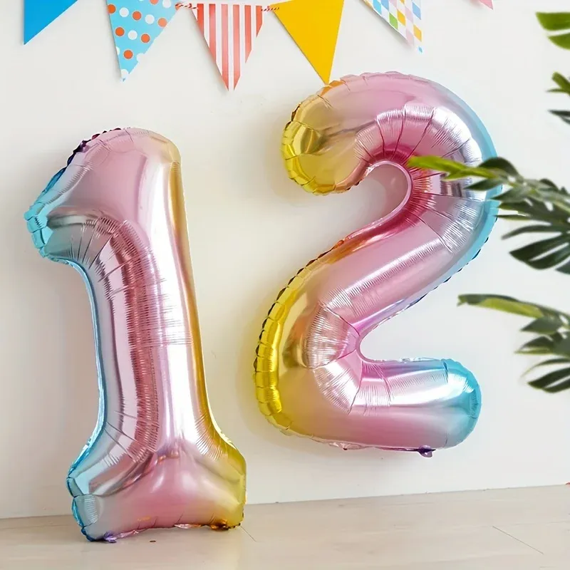 32-Inch Rainbow Gradient Number Foil Balloon - Perfect for Kids Birthday Parties, Baby Showers, Bridal Showers & Celebrations - Choose Your Number 0-9 thumbnail 3