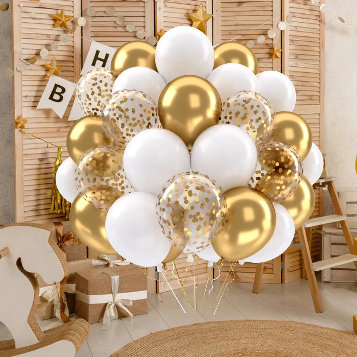 101Pcs Metallic Pearl Latex Confetti Balloons Set - Gold Theme for Birthday, Wedding, Baby Shower Party Decorations showcase 13