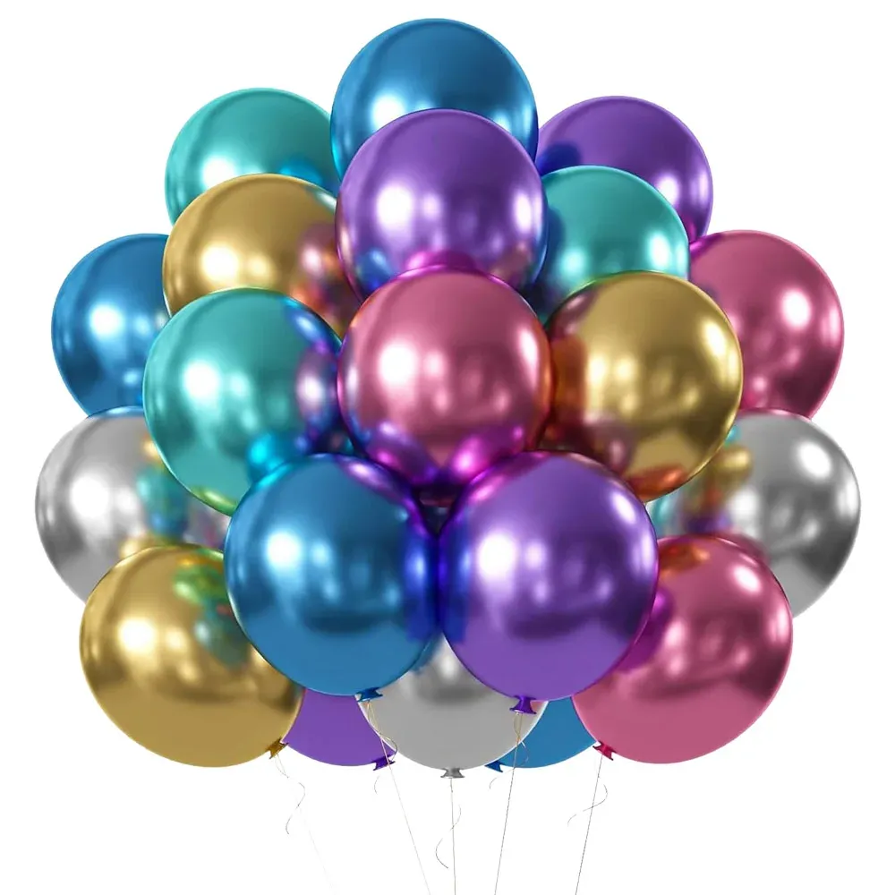 Metallic Chrome Latex Balloons - Gold, Pink, Blue - 20/40pcs Helium Party Decor for Weddings, Birthdays, Baby Showers - Shiny Party Supplies thumbnail 1