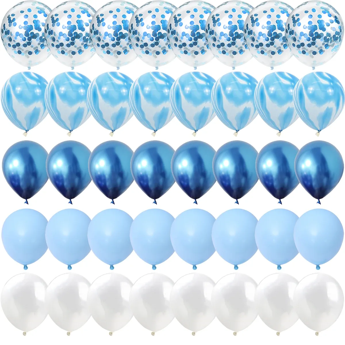 40 Pcs Blue Agate Marble Balloons Set with Silver Confetti - Perfect for Weddings, Valentine's Day, Baby Showers, and Birthday Parties thumbnail 1