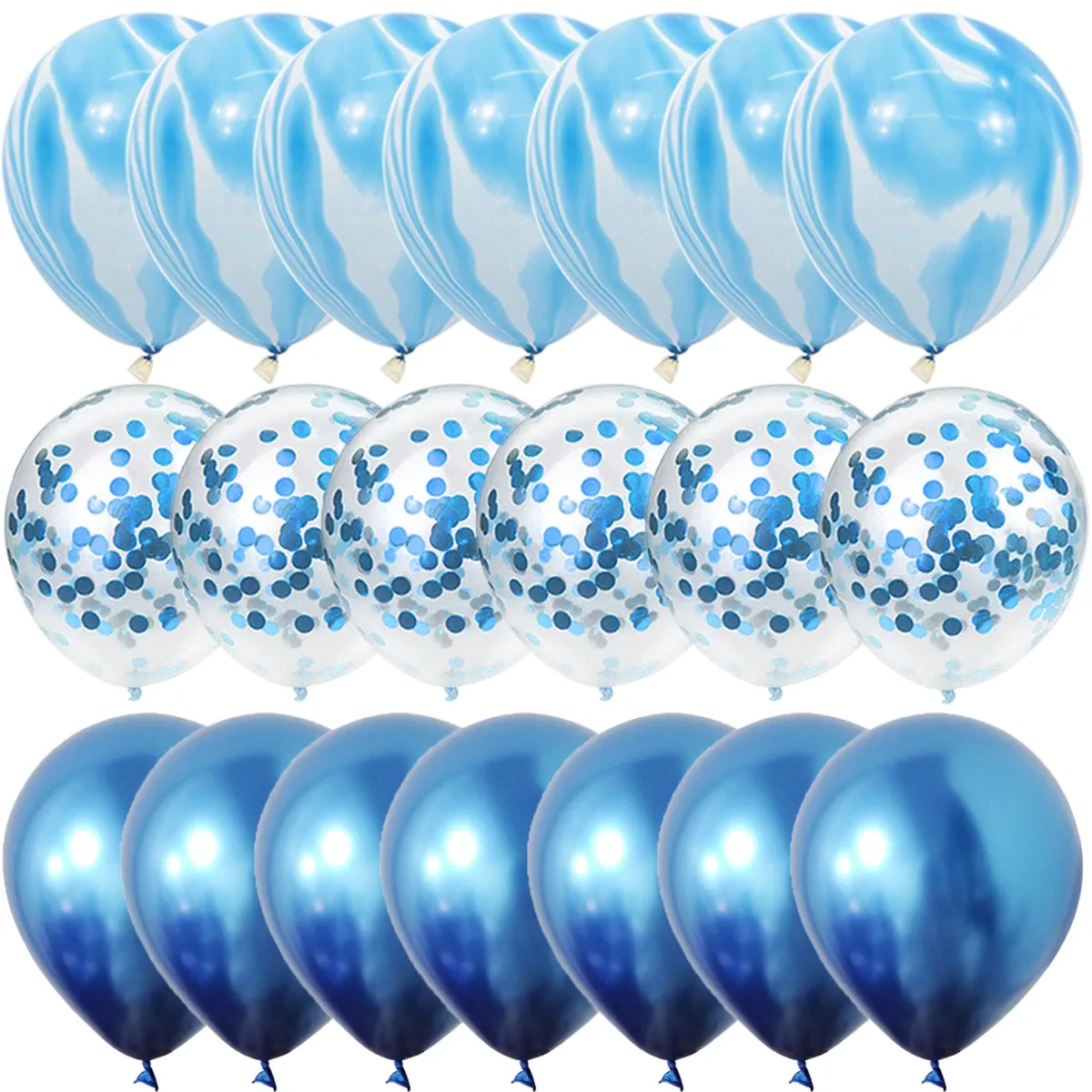 40 Pcs Blue Agate Marble Balloons Set with Silver Confetti - Perfect for Weddings, Valentine's Day, Baby Showers, and Birthday Parties thumbnail 4
