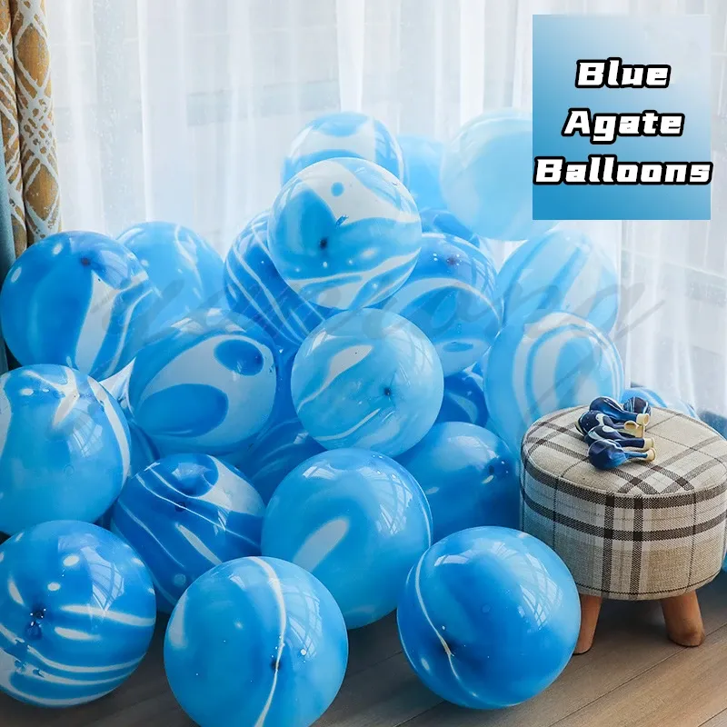 40 Pcs Blue Agate Marble Balloons Set with Silver Confetti - Perfect for Weddings, Valentine's Day, Baby Showers, and Birthday Parties showcase 3