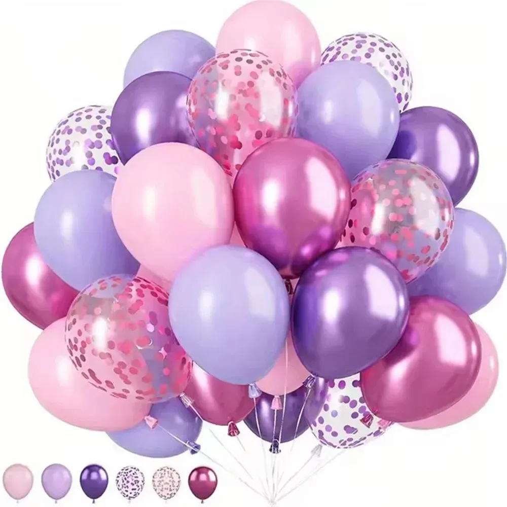 50pcs 10-Inch Latex Balloon Set - Macaron Pink, Purple, Metallic, Confetti - Ideal for Weddings, Birthdays, Anniversaries, Party Decorations