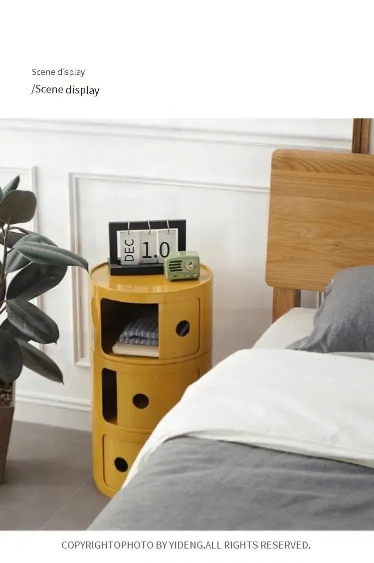 Nordic Modern Round Bedside Table with Multi-Layer Storage Cabinet - ABS Material, Sliding Door, 60kg Load Capacity, Ideal for Bedroom & Living Room showcase 4