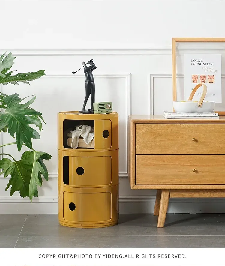 Nordic Modern Round Bedside Table with Multi-Layer Storage Cabinet - ABS Material, Sliding Door, 60kg Load Capacity, Ideal for Bedroom & Living Room showcase 9