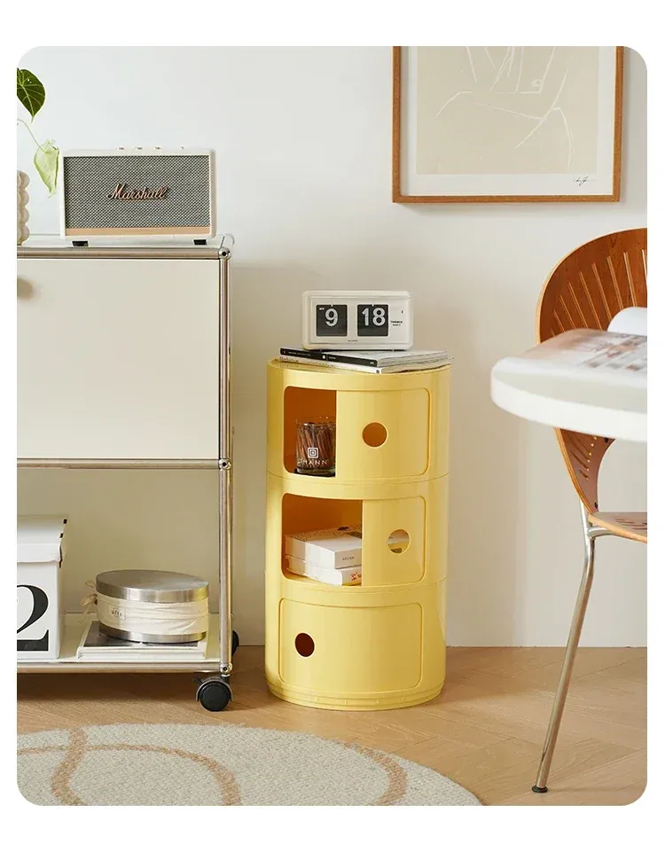 Nordic Modern Round Bedside Table with Multi-Layer Storage Cabinet - ABS Material, Sliding Door, 60kg Load Capacity, Ideal for Bedroom & Living Room showcase 6