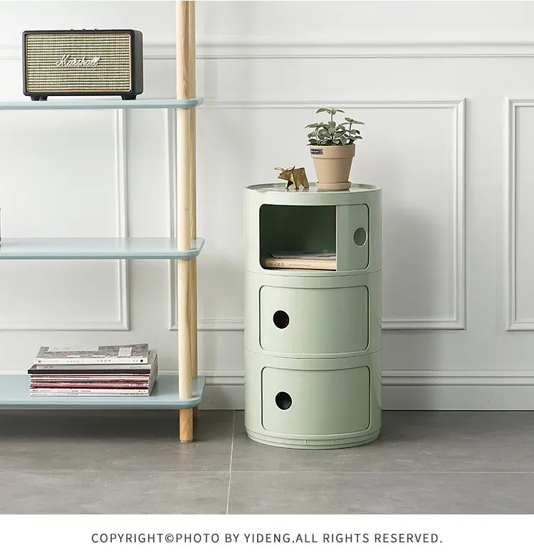 Nordic Modern Round Bedside Table with Multi-Layer Storage Cabinet - ABS Material, Sliding Door, 60kg Load Capacity, Ideal for Bedroom & Living Room showcase 2