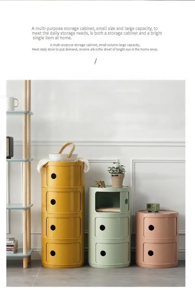 Nordic Modern Round Bedside Table with Multi-Layer Storage Cabinet - ABS Material, Sliding Door, 60kg Load Capacity, Ideal for Bedroom & Living Room showcase 17