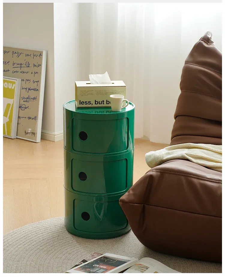 Nordic Modern Round Bedside Table with Multi-Layer Storage Cabinet - ABS Material, Sliding Door, 60kg Load Capacity, Ideal for Bedroom & Living Room showcase 7