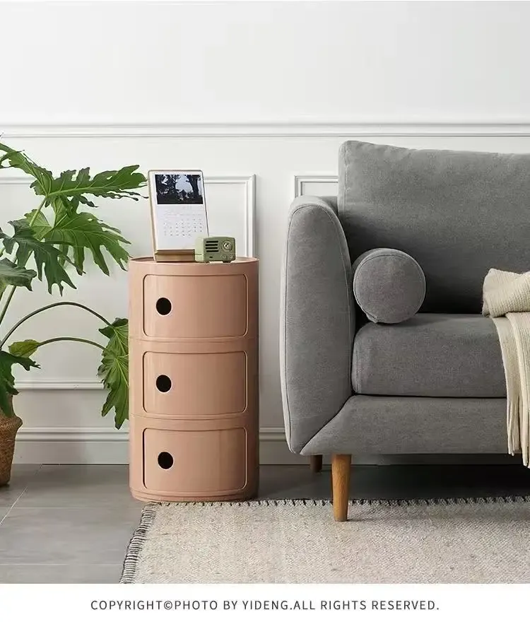 Nordic Modern Round Bedside Table with Multi-Layer Storage Cabinet - ABS Material, Sliding Door, 60kg Load Capacity, Ideal for Bedroom & Living Room showcase 3