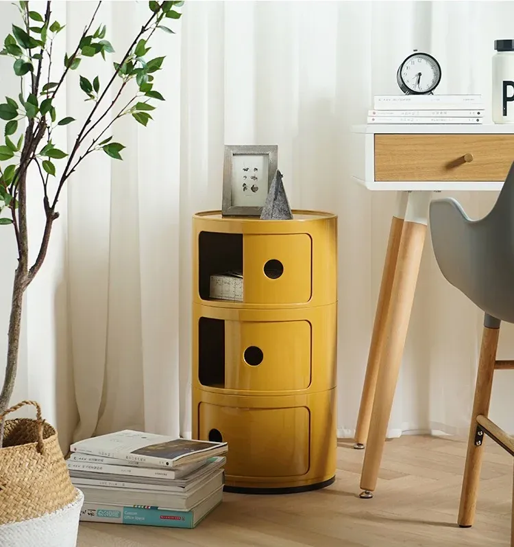 Nordic Modern Round Bedside Table with Multi-Layer Storage Cabinet - ABS Material, Sliding Door, 60kg Load Capacity, Ideal for Bedroom & Living Room showcase 5