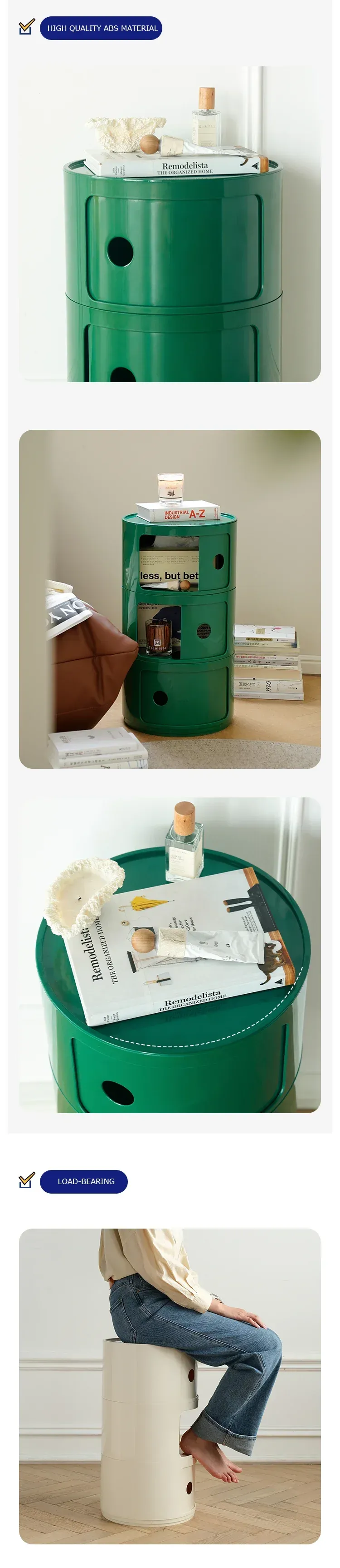 Nordic Modern Round Bedside Table with Multi-Layer Storage Cabinet - ABS Material, Sliding Door, 60kg Load Capacity, Ideal for Bedroom & Living Room showcase 19
