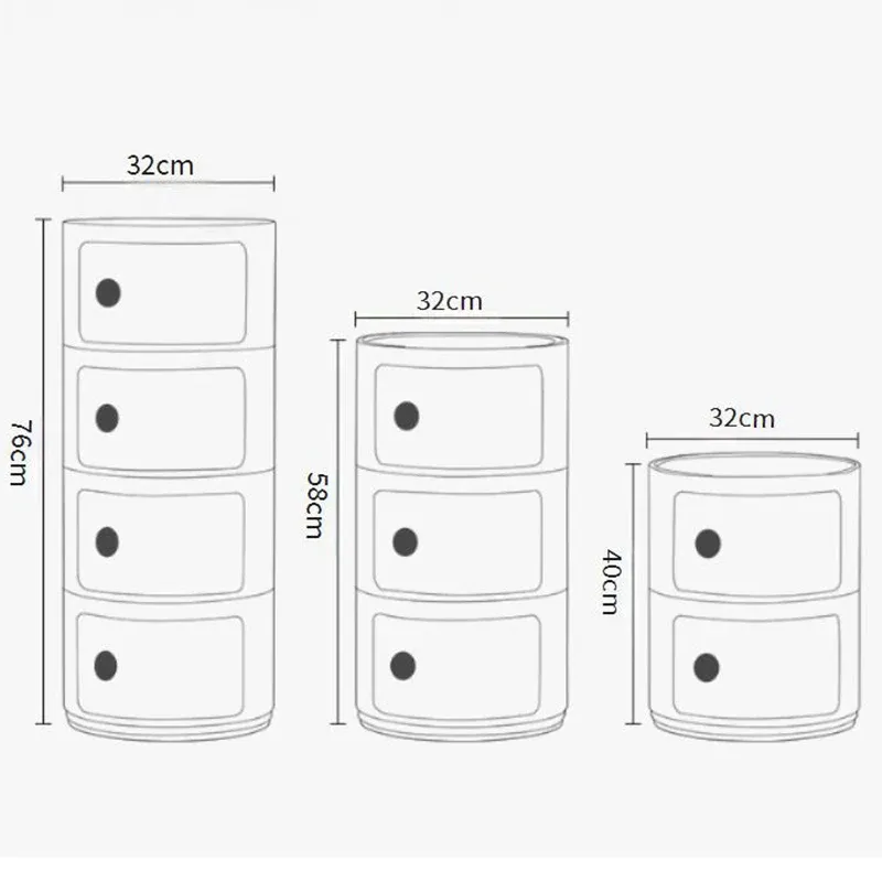 Nordic Modern Round Bedside Table with Multi-Layer Storage Cabinet - ABS Material, Sliding Door, 60kg Load Capacity, Ideal for Bedroom & Living Room thumbnail 6
