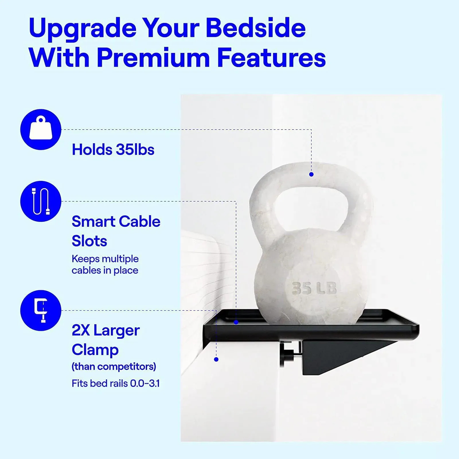 Space-Saving Bedside Shelf with Cable Management - T-Shaped Nightstand Tray for Dorms & Small Rooms, Holds Laptops & Essentials thumbnail 2