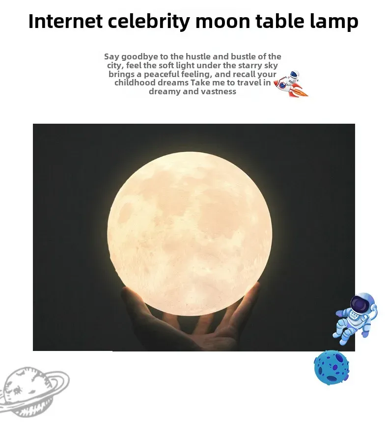3D Moon Lamp Night Light for Bedroom & Living Room - USB Plug-in Decorative Table Stand Light for Home Decor showcase 2