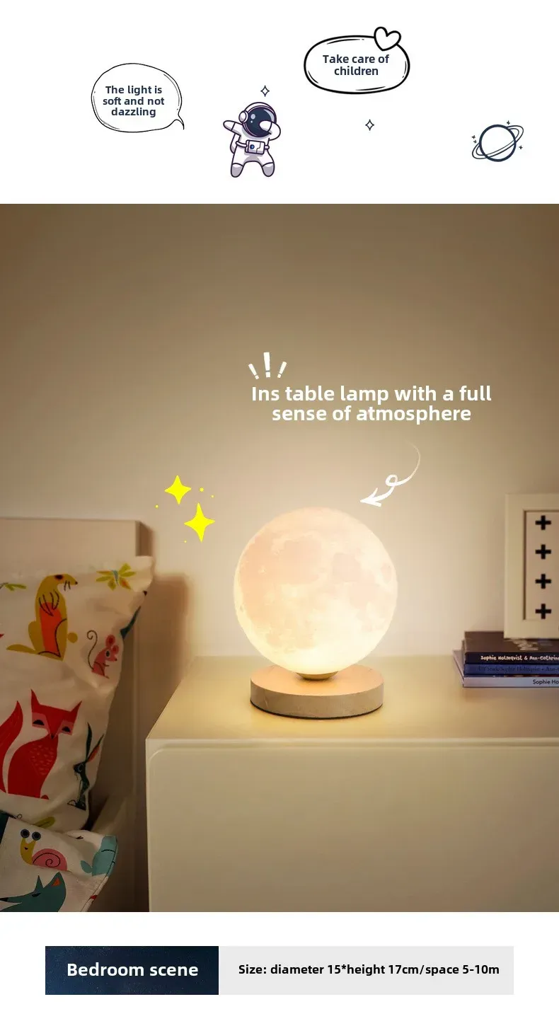 3D Moon Lamp Night Light for Bedroom & Living Room - USB Plug-in Decorative Table Stand Light for Home Decor showcase 7