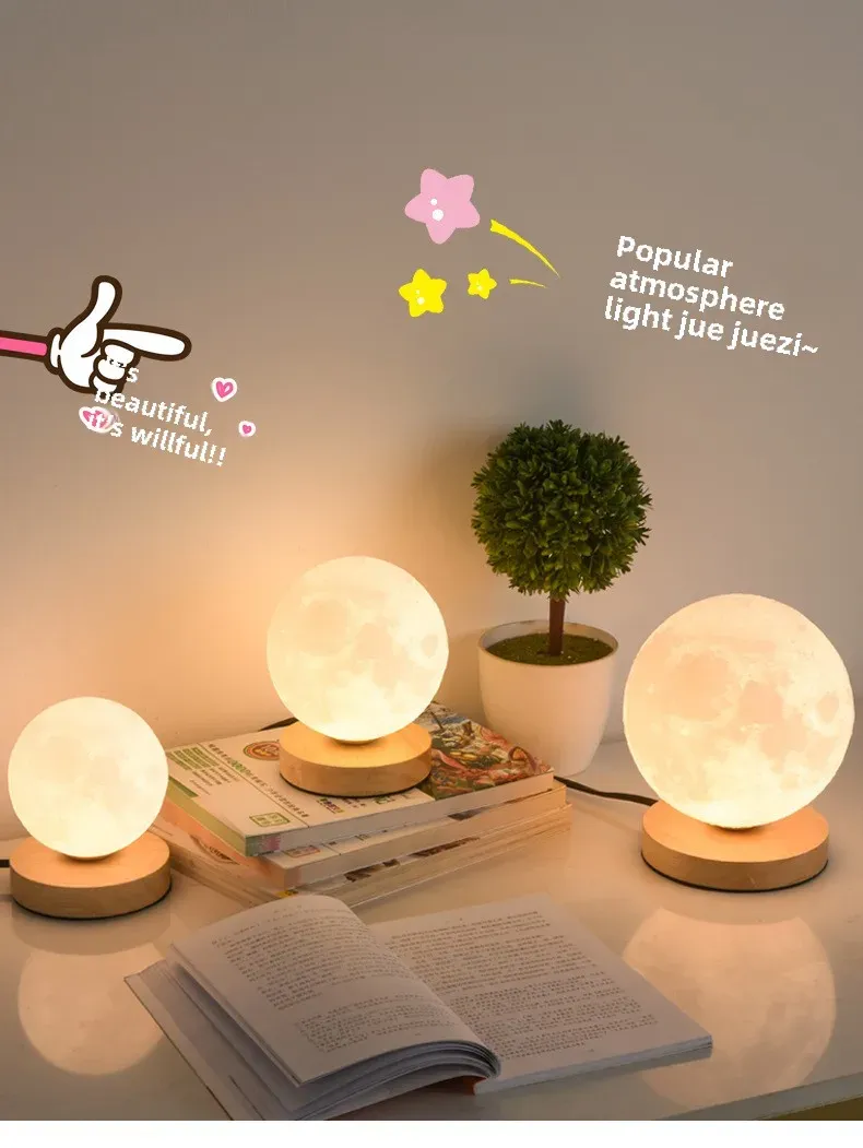 3D Moon Lamp Night Light for Bedroom & Living Room - USB Plug-in Decorative Table Stand Light for Home Decor showcase 1