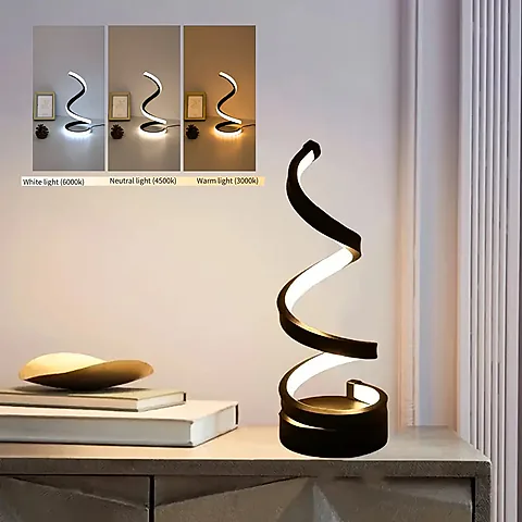 Modern Spiral LED Table Lamp - Dimmable Desk Light with 3 Color Temperatures (3000K-6500K) for Bedroom, Study, Office, Living Room Decor