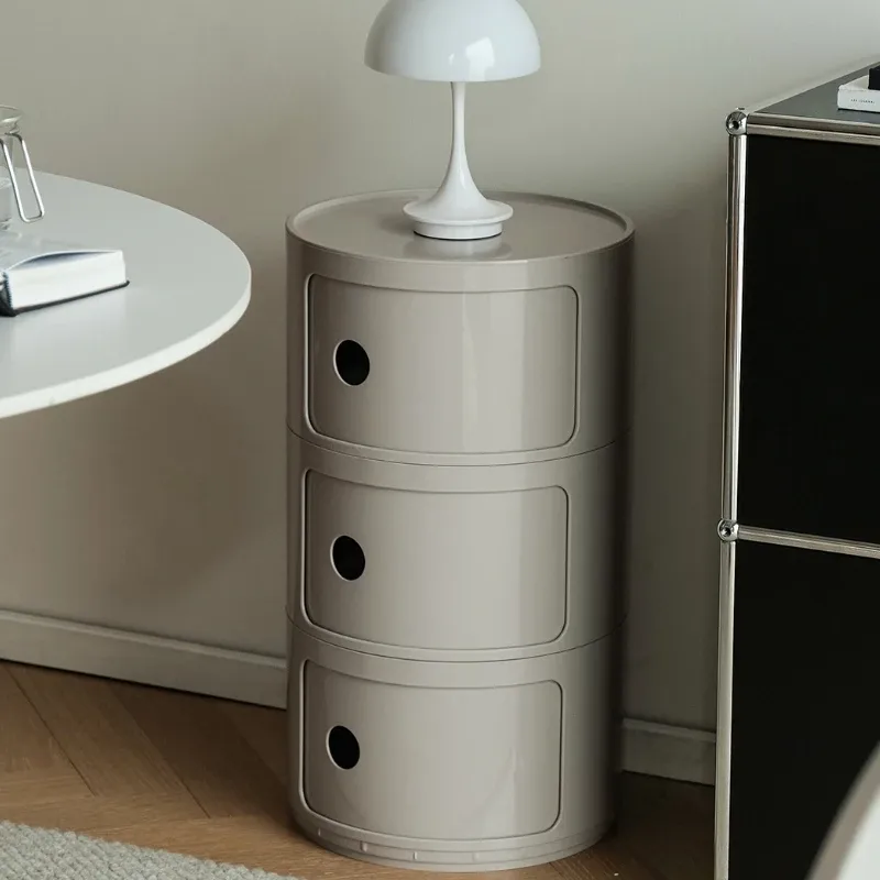 Nordic Style White Round Bedside Cabinet - Modern Minimalist Small Nightstand with Creative Design, Portable for Bedroom Furniture thumbnail 2