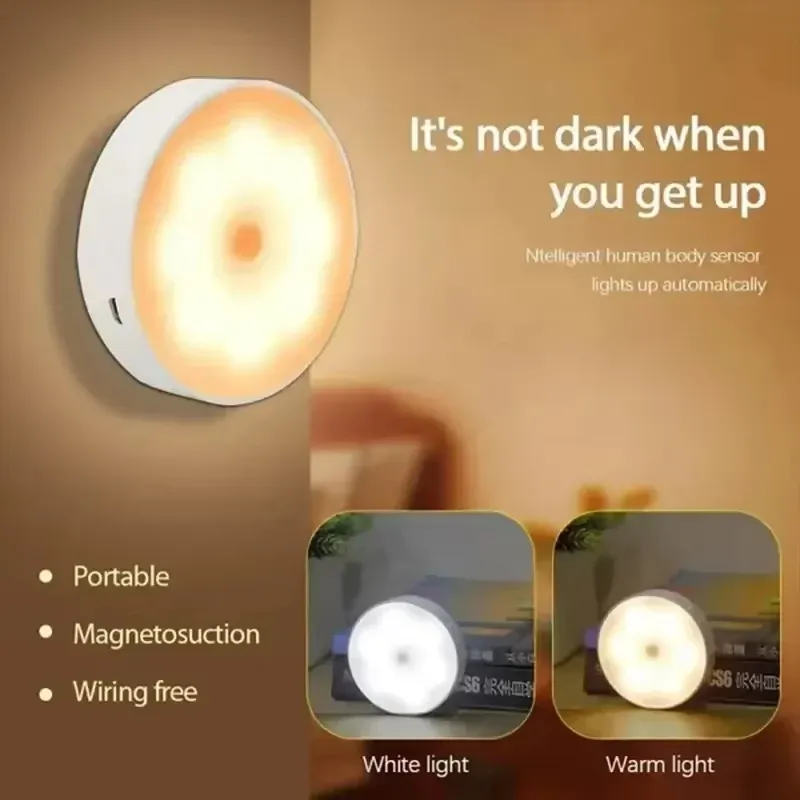Rechargeable Motion Sensor Bedside Lamp, Warm White LED Night Light with Magnetic Mount, USB Powered, Energy Saving Auto-Off for Bedroom, Cabinet, Stairs, Hallway thumbnail 4
