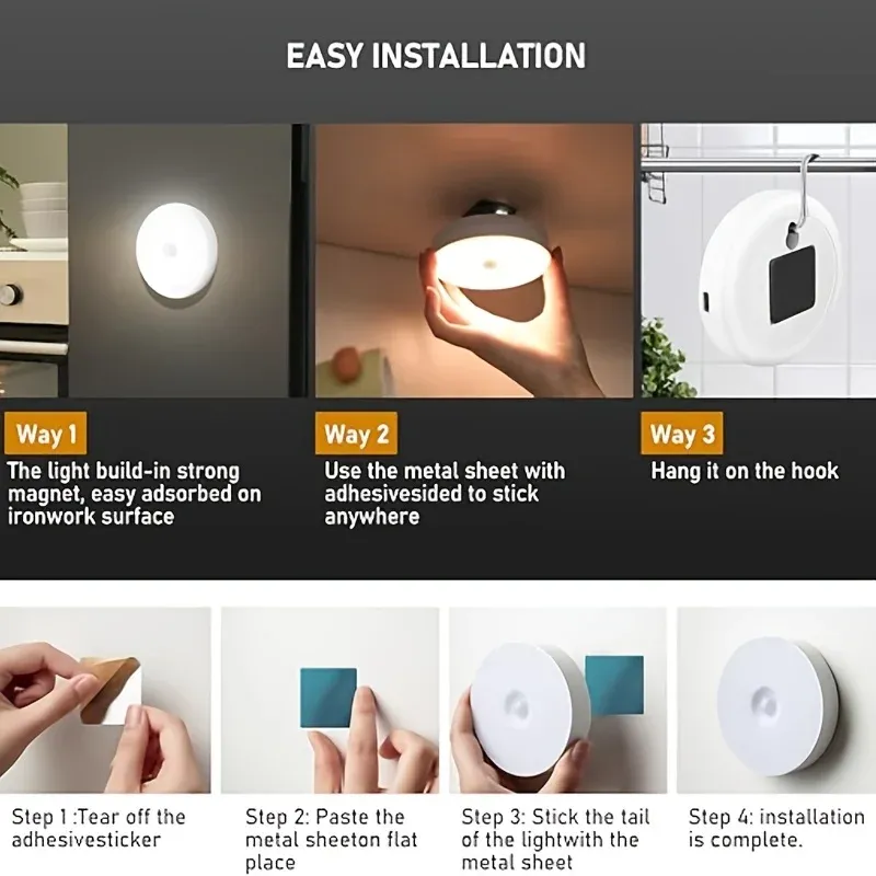 Rechargeable Motion Sensor Bedside Lamp, Warm White LED Night Light with Magnetic Mount, USB Powered, Energy Saving Auto-Off for Bedroom, Cabinet, Stairs, Hallway thumbnail 5