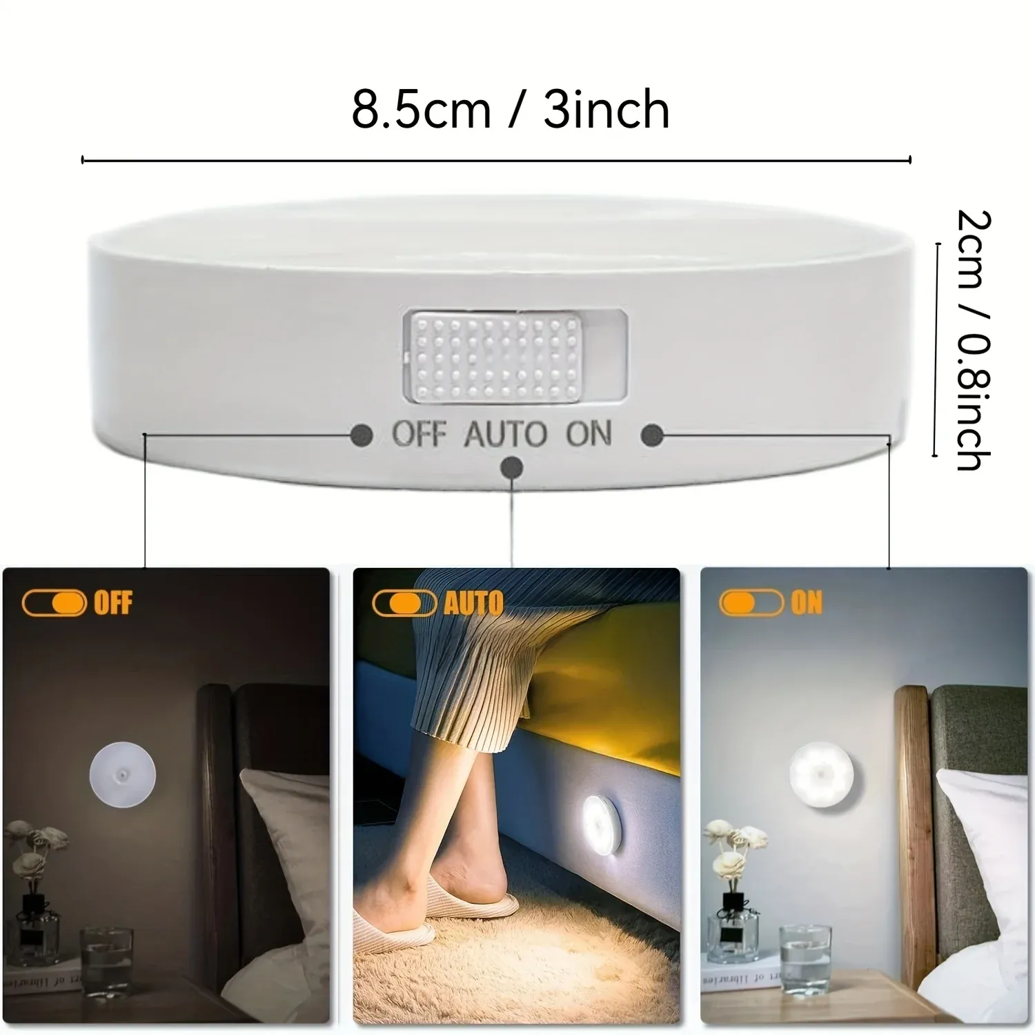 Rechargeable Motion Sensor Bedside Lamp, Warm White LED Night Light with Magnetic Mount, USB Powered, Energy Saving Auto-Off for Bedroom, Cabinet, Stairs, Hallway thumbnail 6