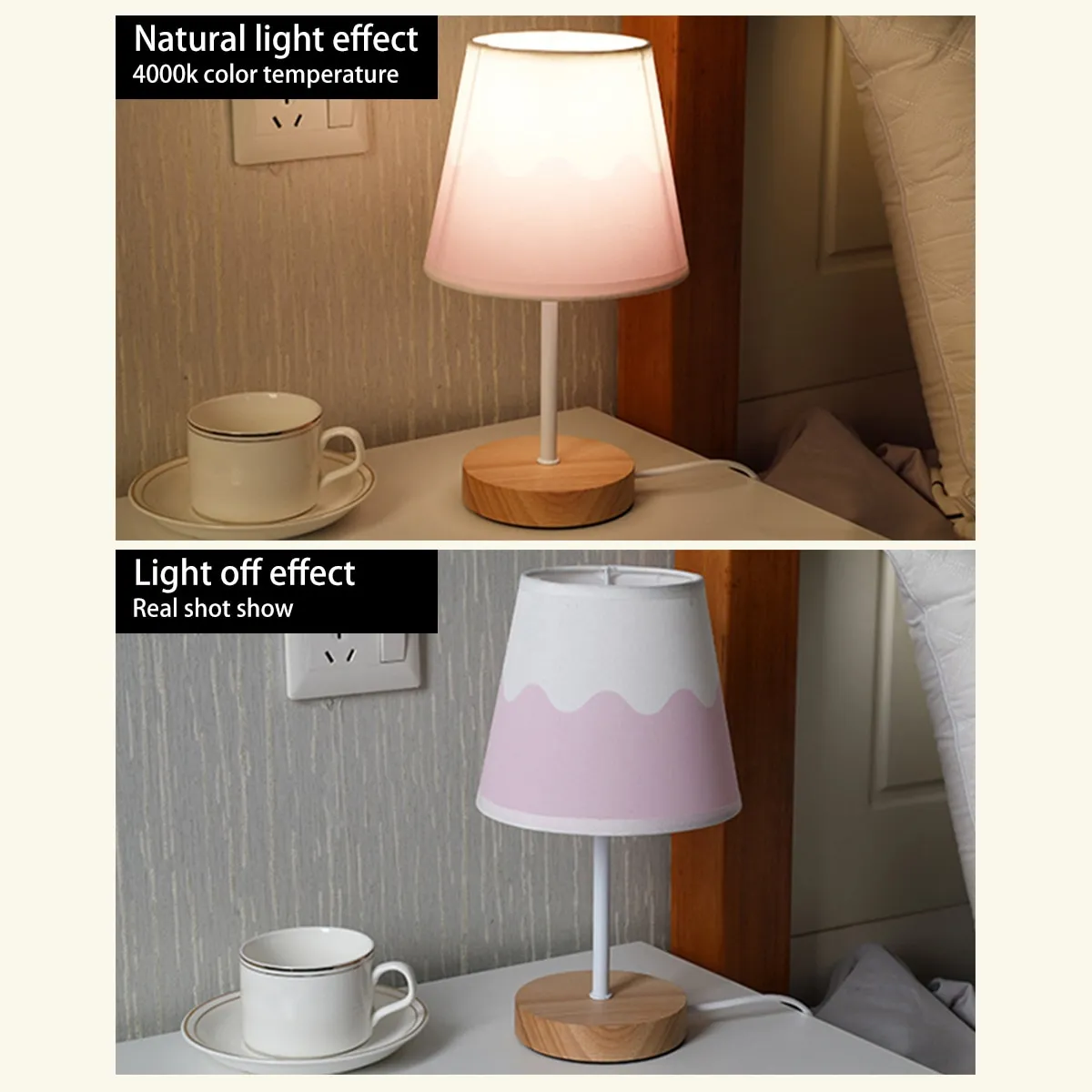 Modern USB Powered Wooden Table Lamp with Linen Lampshade, Warm White LED Light, Perfect for Bedroom, Nightstand, Home Decor showcase 7