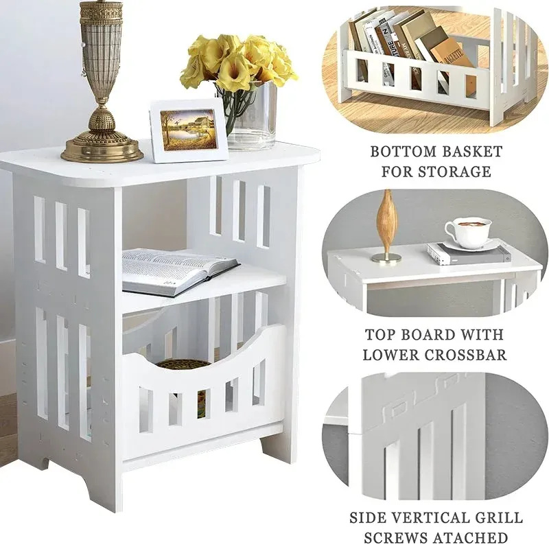 Modern Bedside Table Sofa Side Cabinet with Storage Shelf - Compact Living Room End Coffee Tea Table for Bedroom Nightstand thumbnail 4