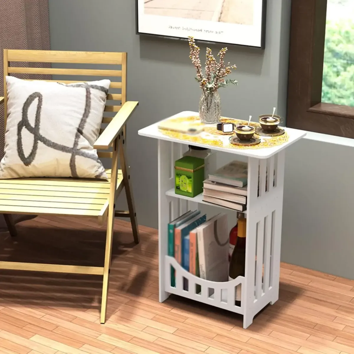 Modern Bedside Table Sofa Side Cabinet with Storage Shelf - Compact Living Room End Coffee Tea Table for Bedroom Nightstand showcase 8