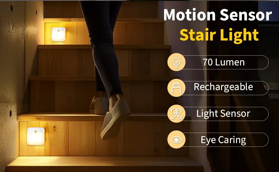 Rechargeable Motion Sensor LED Night Light with Magnetic Mount - Warm White, USB Powered, Eye-Friendly for Bedroom, Cabinet, Drawer, Hallway, Stairs showcase 19