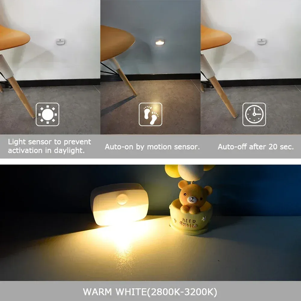 Rechargeable Motion Sensor LED Night Light with Magnetic Mount - Warm White, USB Powered, Eye-Friendly for Bedroom, Cabinet, Drawer, Hallway, Stairs showcase 33